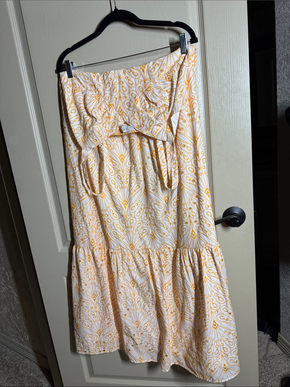 LOFT White & Orange Sleeveless Maxi Dress with Yellow Paisley Print